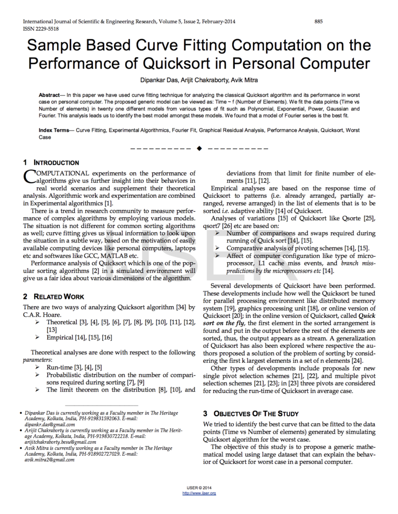 Sample Based Curve Fitting Computation on the Performance of Quicksort in Personal Computer
