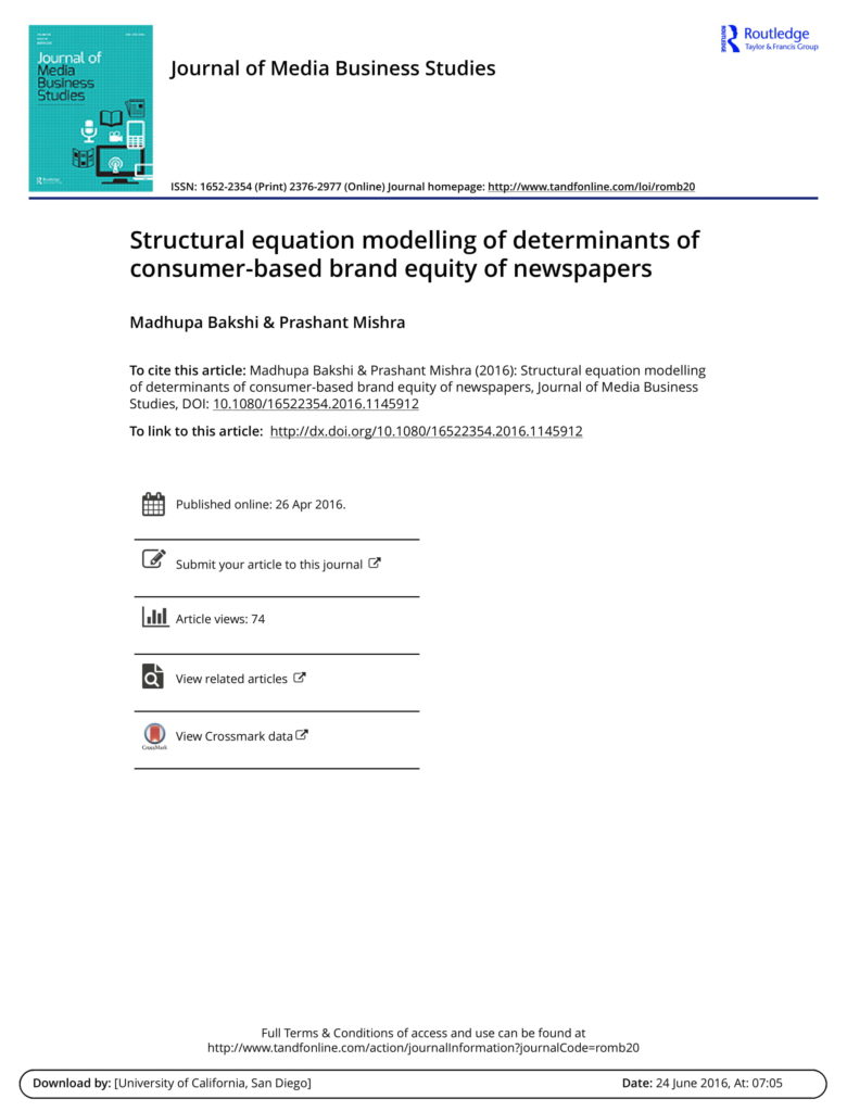 Structural equation modelling of determinants of consumer-based brand equity of newspapers
